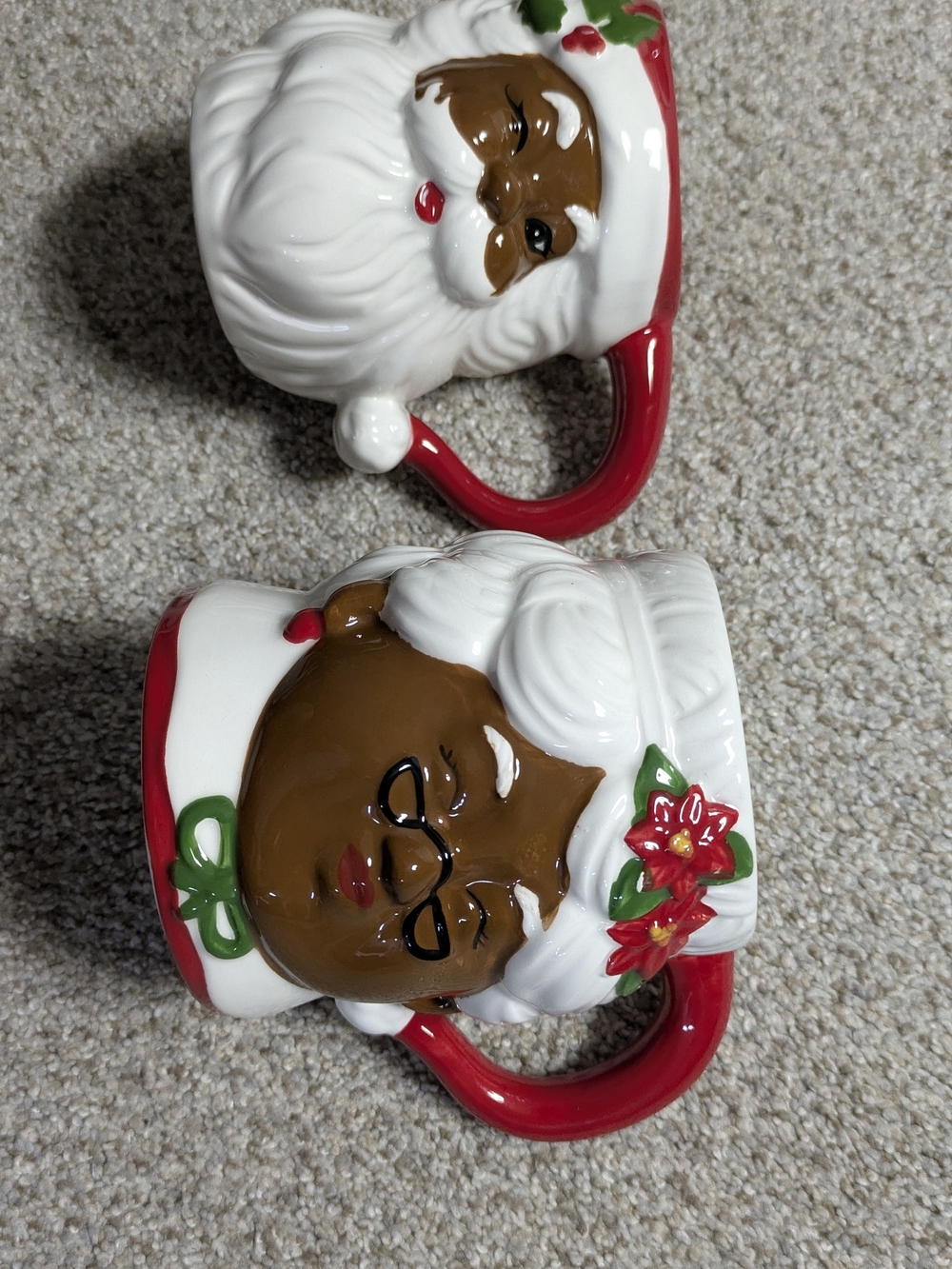 Lang African American Christmas Santa Face And Mrs.Santa Mug Set 4.5"
